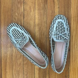 JCREW Woven Leather Loafer with Bow Silver Navy Ivory Size 8